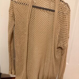 Forever 21 Open-Knit Longline Cardigan - Tan